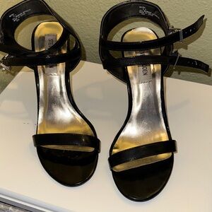 Steve Madden Glossy Black Double-Strap Heels